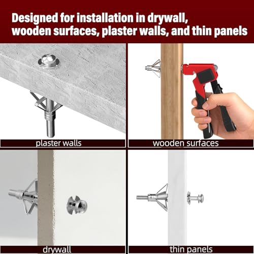 BURMONG Heavy Duty Molly Bolts for Drywall (0.12"-1.28") - 34PCS in 3 Sizes Metal Hollow Wall Anchors & Screws Kit, Includes Setting Tool, Works on Drywall, Hollow Wall & Plaster
