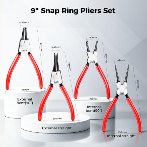 BILITOOLS 4PC 9" Internal & External Snap Ring Pliers Set 9'' Internal & External Snap Ring Pliers Set