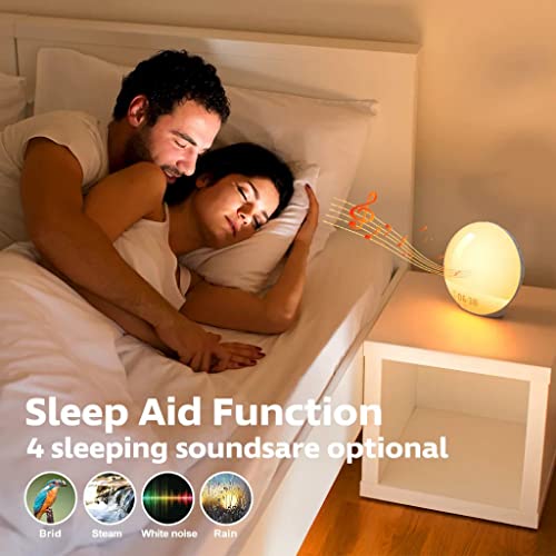 Dekala Sunrise Alarm Clocks for Bedrooms, Wake Up Light with Sunrise Simulation, Clock Radio Dual Alarms & Natural Sounds, Snooze & Sleep Aid, FM Radio, 7 Colors Night Light Classic Version