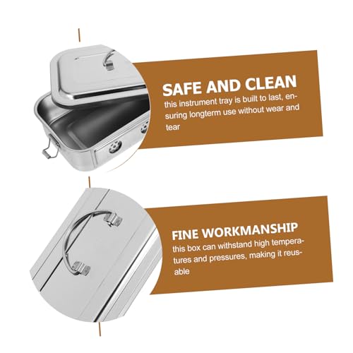 Stainless Steel Box with Lid and Holes Medical Tray with Lock for Instruments Seamless Sterilisation Basket for Storage of Dressing Material and Tools 8.27 x 4.72 x 1.77 inches