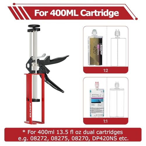 Dual Cartridge Epoxy Gun 200 ml 6.75 fl oz 08115 Panel Bonding Adhesive Gun Auto Body Repair Gun Two-part Epoxy Gun Seam Sealer 08308 Dual Cartridge Gun 1:1 & 2:1 Ratio, Red