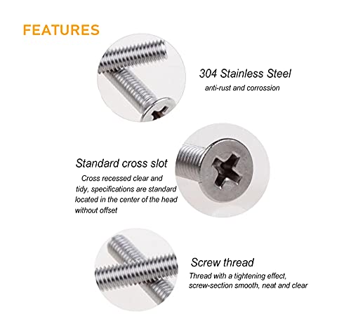 1020pcs M3 M4 M5 M6 Flat Phillips Countersunk Head Machine Screws Bolts Nuts Washers Assortment Kit, 304 Stainless Steel, Silver Tone M3 M4 M5 M6 1020pcs (Countersunk Head-304)