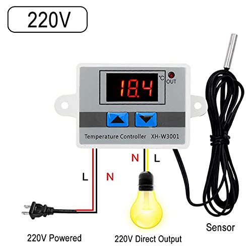 Digital thermostat, 220V, temperature controller, control of cooling and heating thermostat switch with sensor, -50 °C to 110 ℃