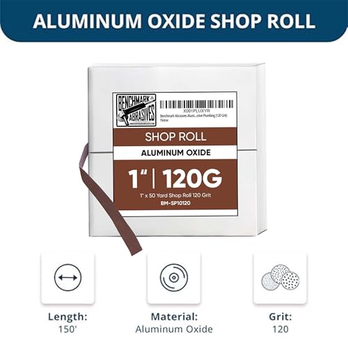 Benchmark Abrasives 1” X 150’ Shop Roll Emery Cloth Sandpaper Roll, Aluminum Oxide Sand Paper for Wood Furniture, Metal Polishing, Sanding, Automotive, Plumbing, Finishing - 120 Grit