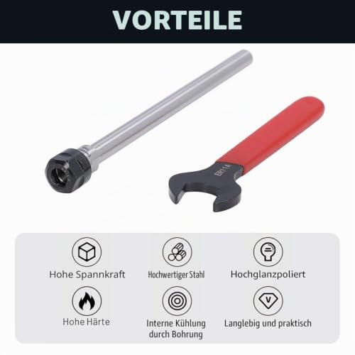 Milling Cutter Extension, C10‑ER11A‑150L 150 mm Collet Extension, ER11 Collet Chuck with Key, Clamping Range 1-7 mm C10-er11a-150l