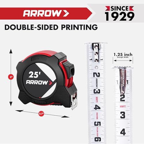 Arrow 25FT Tape Measure, Easy Read Measuring Tape with Dual Locking System 2