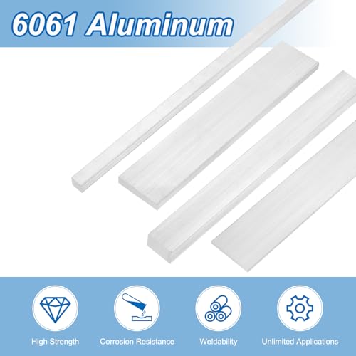 uxcell Square Aluminum Flat Bar, 2pcs 3/8" Thickness 3" Width 16" Length Square 6061 Aluminum Bar Flat Plate, 10 x 75 x 406mm T6511 Solid New Mill Stock 3/8" T x 3" W x 16" L(10x75x406mm) 2