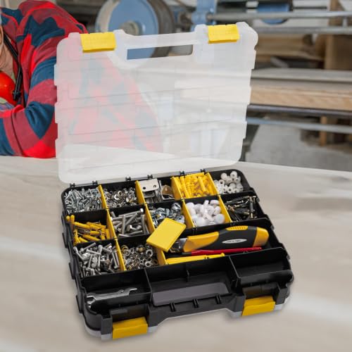 Hardware Organizer Box 34 Compartments Small Parts Organizer with Removable Dividers Durable Plastic Double Side Tools Box Screw Organizer For Nuts, Bolts, Screws, Nails, Small Hardware (Yellow) Yellow 1 PACK