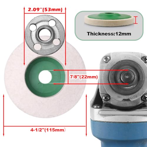 ATOPLEE Thickened 12mm Wool Polishing Wheel Disc,10pcs 4-1/2" x 7/8" Arbor Buffing Wheel for 4.5 Inch Angle Grinder,Wool Felt Polishing Wheel for Metal,Marble,Wood（Hole Diameter:22mm,Thickness:12mm） 10