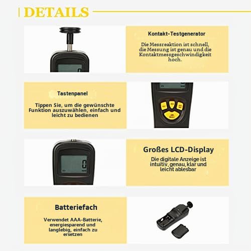 Digital Tachometer, LCD Handheld Contact RPM Meter 0.5-19999 RPM, High Precision Test Counter with Max/Min/LAST Data Backlight Holding Functions