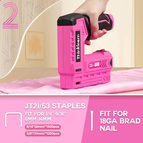 Pink Electric Staple Gun, 7PCS 2 in 1 Cordless Stapler Nail Gun Set 7pcs Electric Staple Gun Set