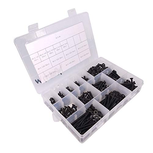 Yodaoke 240pcs M4-0.7 Flat Head Socket Cap Screws, Alloy Steel Grade 10.9, DIN 7991, Allen Socket Drive, with Nuts and Washers Assortment Kit