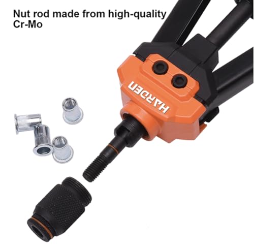 Edward Tools 16” Rivet Nut Tool Kit and Rivets - 7 Piece Interchangeable Mandrels with 70 Rivet Nuts - Heavy Duty Carrying Case - Ergonomic Curved Design - Easy Size Change