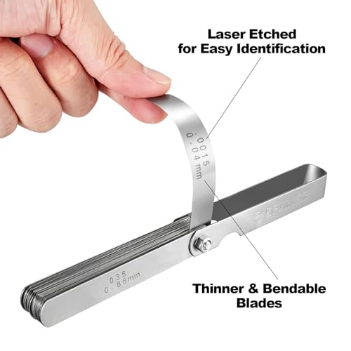 Spurtar 32 Blade Feeler Gauge Thickness Gauge 0.04-0.88 mm/0.0015-0.035 Inches | Stainless steel universal metric/imperial gap gauge for measuring gap width thickness 1× 32 blades (0.0015-0.035'')