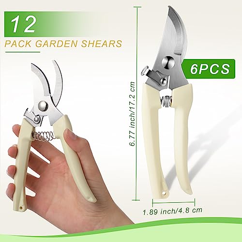Therwen 12 Pcs Garden Shears Flower Scissors Pruning Shears Floral Garden Clippers Hand Pruners Branch Cutter Gardening Tools for Plants Cutting, Trimming, Fruits Picking (Beige,Bypass) Beige, Bypass