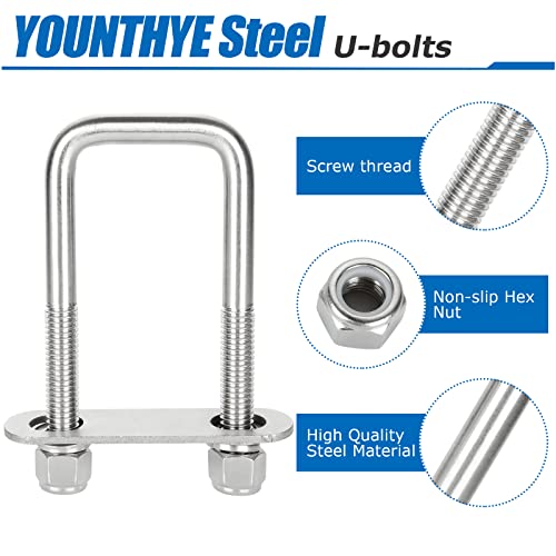 4Pack Square U-Bolts Stainless Steel U Bolts 1/2" D x 2-1/16" W x 4-3/4"L Boat Trailer Ubolts with Washers and Nuts, Replacement Parts and Accessories for Automobiles Trailer, Ski Boat 2-1/16inch