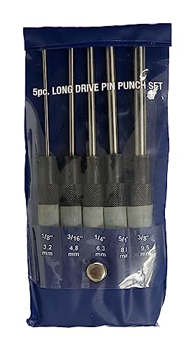 HHIP 8600-4103 5 Piece Extra-Long Drive Pin Punch Set with Black Nitrate Finish, 8" Overall Length Punch Sets