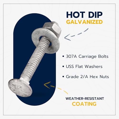 5/16" x 2-1/2" (50 Pack) Galvanized Carriage Bolt Kit Grade 307A Includes 5/16" USS Flat Washers (50 pcs) and 5/16"-18 Hex Nuts (50 pcs), Hot Dip Galvanized for Exterior Use by Makers Bolt 5/16" x 2-1/2"