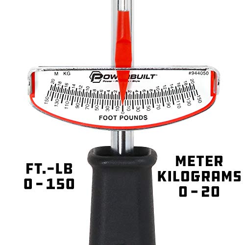 Powerbuilt 1/2-Inch Drive Needle Torque Wrench, Beam Torque Wrench 0-150 Foot/Pounds and 0-20 Meter/Kilograms, High Visibility Markings for Easy Readings - 944050