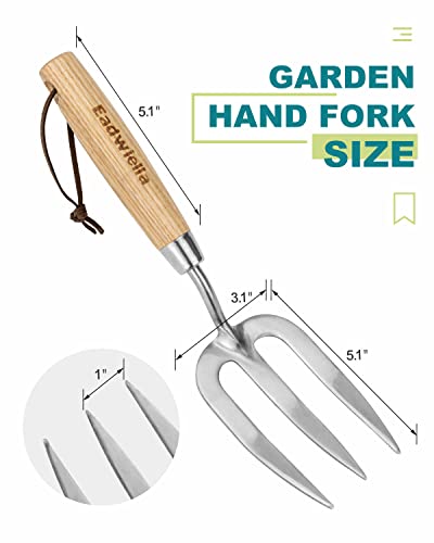 Garden Fork Hand Tool Small Weeding Fork 12 Inch with 3 Pointed Tines Wood Handle for Gardening Weeding Cultivating Digging Planting Transplanting Aerating Loosening Hard Soil Mixing Additives + Pitch