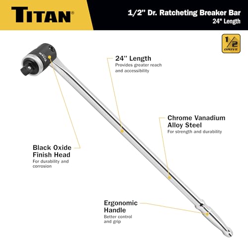 Titan 12024 1/2-Inch Drive x 24-Inch Heavy-Duty Ratcheting Breaker Bar with 180-Degree Swivel Head