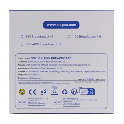 ELEGOO 3 Breadboard 830 Pin Solderless Prototype PCB Breadboard Kit | Breadboards compatible with Arduino, Proto-Shield & connecting bridges, ideal for makers & DIY projects