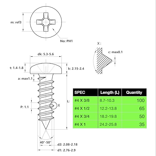 EEEEE Self Tapping Screws Assortment Set 552pcs, Assorted Screws SAE #4#6#8#10#12 304 Stainless Steel Sheet Metal Screws Kit Phillips Drive Wood Screw Assortment (SAE Pan Head 552pcs) SAE Pan Head 552pcs