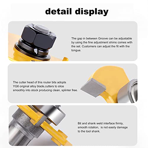 Newdeli 1/2 Inch Shank Tongue and Groove Router Bit Set & Reversible Finger Joint Router Bit - 3pcs Carbide Joinery Wood Milling Cutter for DIY Door Table Cabinet Shelve Furniture