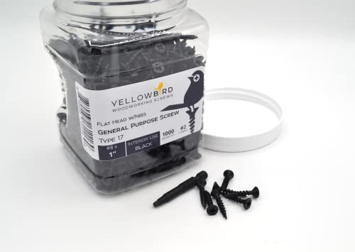 Yellowbird #8 x 1 Combo Square/Phillips Drive Flat Head - Countersinking Nibs - Deep Thread - Type 17 - Cabinet Assembly and Interior Work - Black Phosphate Wood Screw - Bit Included - 1000ct. 1000 1"