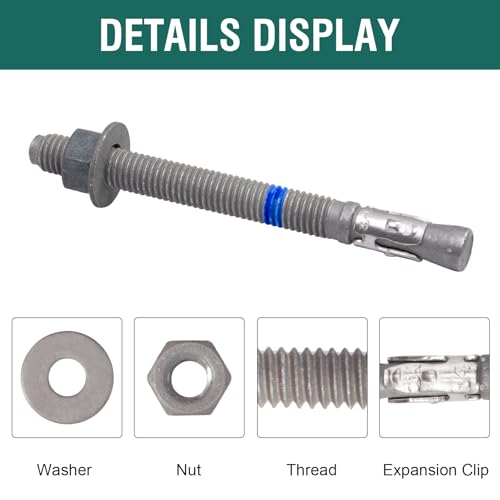 1/2" x 5-1/2" Concrete Anchors (10 Pack) 1/2 inch Wedge Anchors Bolts Hot Dip Galvanized 1/2"x5-1/2" (10 PCS)