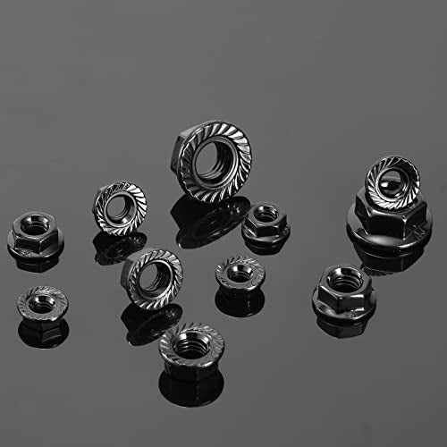 3/8-16 Serrated Flange Hex Lock Nuts 100Pcs 304 Stainless Steel 18-8, Full Thread, Hex Drive, Bright Finish, Black Oxide by SG TZH 100 3/8-16