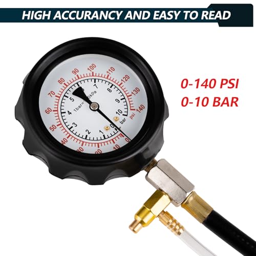 0-140PSI Fuel Pressure Tester Kit, Fuel Injector Injection Pump Pressure Gauge, Fuel Pump Pressure Tester Diagnostic Tool for Gasoline Cars, Trucks, Motorcycles and RVs