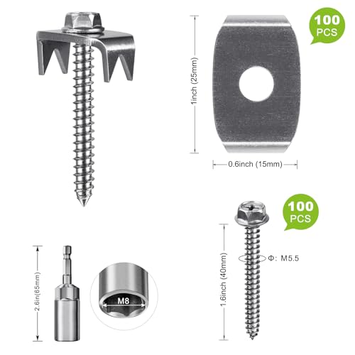 Insaga Fence Staples 304 Stainless Reusable Wire Fencing Staple Screw Nail 1.6''x 100pcs