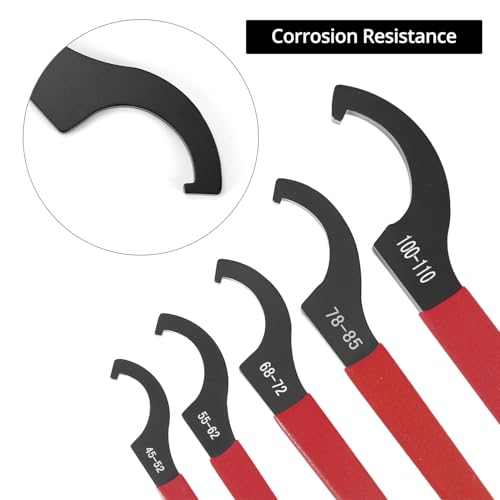 QWORK Universal Spanner Wrench, 9 Pcs 22-110mm Coilover Spanner Wrench Set Motorcycle Shock Wrench with Roll-Up Pouch