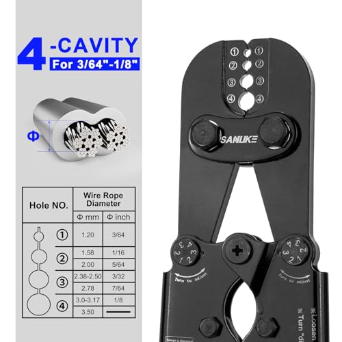 Sanuke Wire Rope Crimping Tool, 3/64" to 1/8" Wire Rope Crimper and Cutter Crimping Kit - 1608S Professional