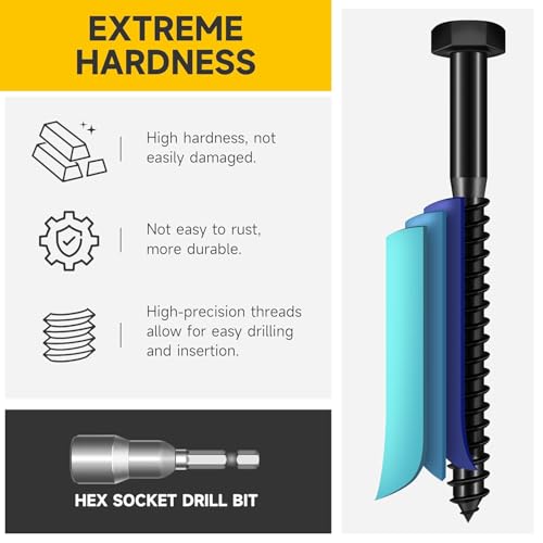 Mywish (40Sets) 1/4" x 2" Hex Head Lag Bolts & 20 Pack #14 x 4 Inch Exterior Lag Screws, 6.3x100mm Serrated Hex Washer Structural Deck Wood Screw, Lag Screws Wood Screws, Heavy Duty Construction Screw