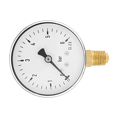 Dioche Compressed Air Pressure Gauge 1/4" 6 Bar Metallic 1/4" NPT Air Hydraulic Pressure Gauge 0-6 Bar Side Mounted
