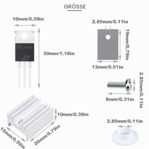 20pcs IRLZ44N Mosfet Transistor IRLZ44NPBF N-Channel TO-220AB 47A 55V 3Pin International Rectifier with Heatsink Screw Disc Rubber Silicone Screwdriver