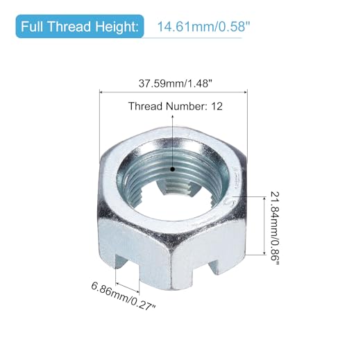 uxcell 1"-12 Hexagon Slotted Nut, Grade 6.8 Zinc-Plated Carbon Steel Hex Nuts Good for Machinery Repairing, Silver, 8Pcs 8