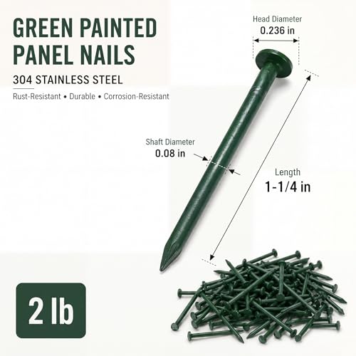 2lb Boxes 1-1/4" Green Painted Siding Nails, Smooth Shank 304 Stainless Steel Fascia Cover and Panel Vinyl Siding Nails, About 1200 Pcs for Exterior and Industrial Supplies 1-1/4"
