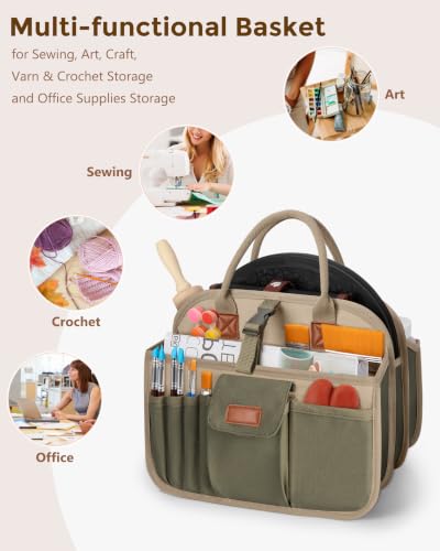 Pottery Tool Organizer Bag, Art Supply Studio Bag, Clay Tool Storage Caddy Khaki+Green