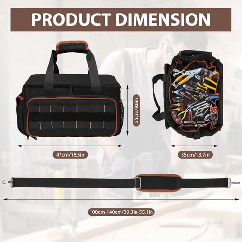 17 Inch Heavy Duty Tool Bags for Men Women, 28 Pockets Portable Tool Bag with Adjustable Shoulder Strap, Wide Mouth Tool Bag Organizer for Electricians Mechanics Carpenters