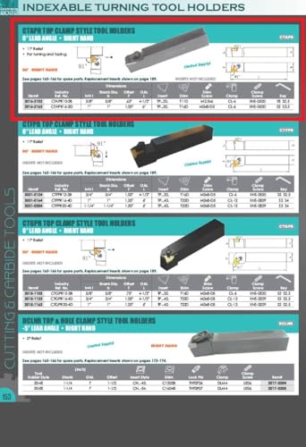 HHIP 2016-2163 Style CTAPR 16-3D Turning & Facing Tool Holder 6" OAL, 1" Shank 16 3D Style