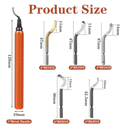 KOMABLEN Pack of 21 Deburring Metal Tool Universal, Hand Deburring with 20 High-Speed Steel Blades, 360° Rotating Deburring Tool, 3D Printer Accessories for Plastic, Aluminum, Stainless Steel, Orange Orange-21pcs