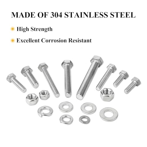 212Pcs Nuts and Bolts Assortment kit,1/4-20, 5/16-18, 3/8-16 Stainless Steel Machine Screws Set，Assorted Bolts Nuts and washers kit with case