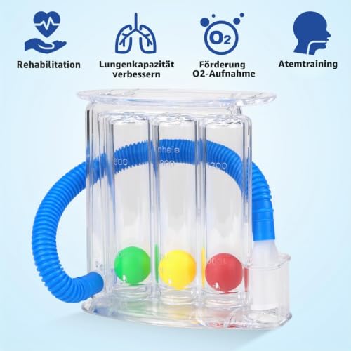 Rierousy Breath Trainer, Lung Trainer, Breathing Trainer with 3 Colourful Balls, Breath Trainer for Speech Therapy and Lung Function, Deep Breathing Trainer with 3 Chamber System (Style B with 3 Balls) Stil B mit 3 Kugeln