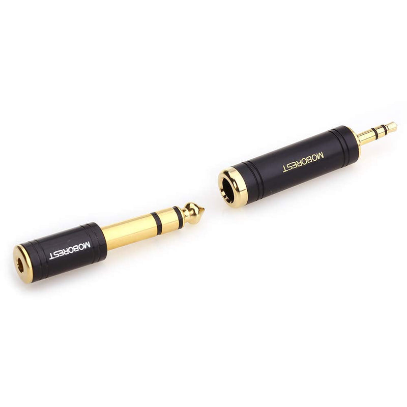 MOBOREST 3.5mm M to 6.35mm F Stereo Pure Copper Adapter, 1/8 Inch Plug Male to 1/4 Inch Jack Female Adapter, Can be Used Conversion Headphone adapte, amp adapte, Black Fashion 2-Pack