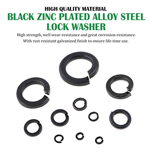 Keadic 735Pcs Metric Black Zinc Plated Alloy Steel Spring Lock Washer Assortment Kit, Nylon Insert Lock Nuts Assortment Kit for Matching Screws or Bolts, 9 Sizes - M2 M2.5 M3 M4 M5 M6 M8 M10 M12