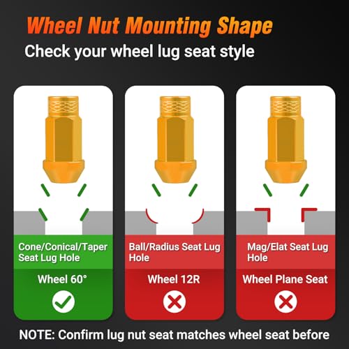 M12x1.25 Lug Nuts - 20 PCS 7075-T6 Aluminum Alloy 50mm Closed-End Lug Nuts, 1.95" 49.5mm Tall, Conical Seat 60 Degree, Tall Knurled Top Wheel Lug Nut(Gold) Gold