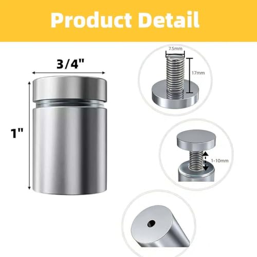 50 Pack Sign Standoff Screws 3/4" x 1" Stainless Steel Standoffs 3/4x1 in Silver 50